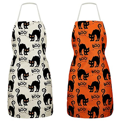 Geyoga 2 Pieces Halloween Apron Halloween Cat Apron Adjustable Cat Pattern Apron Halloween Buffalo Apron for Kitchen Cooking Chef Grill Baking 2 Styles