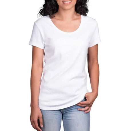 KIRKLAND Signature Women's Scoop Neck Short Sleeve Pima Cotton Tee (US, Alpha, Medium, Regular, Regular, White)