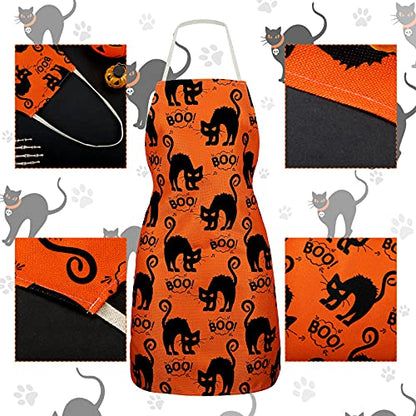 Geyoga 2 Pieces Halloween Apron Halloween Cat Apron Adjustable Cat Pattern Apron Halloween Buffalo Apron for Kitchen Cooking Chef Grill Baking 2 Styles