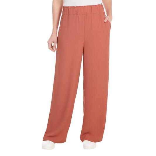 Hilary Radley Women's Wide Leg Crinkle Pants With Elasticwaistband (Red, XL)