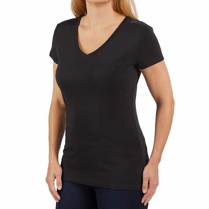KIRKLAND Signature Women's V-Neck Short Sleeve Peruvian Pima Cotton T-Shirt (Medium, Grey)