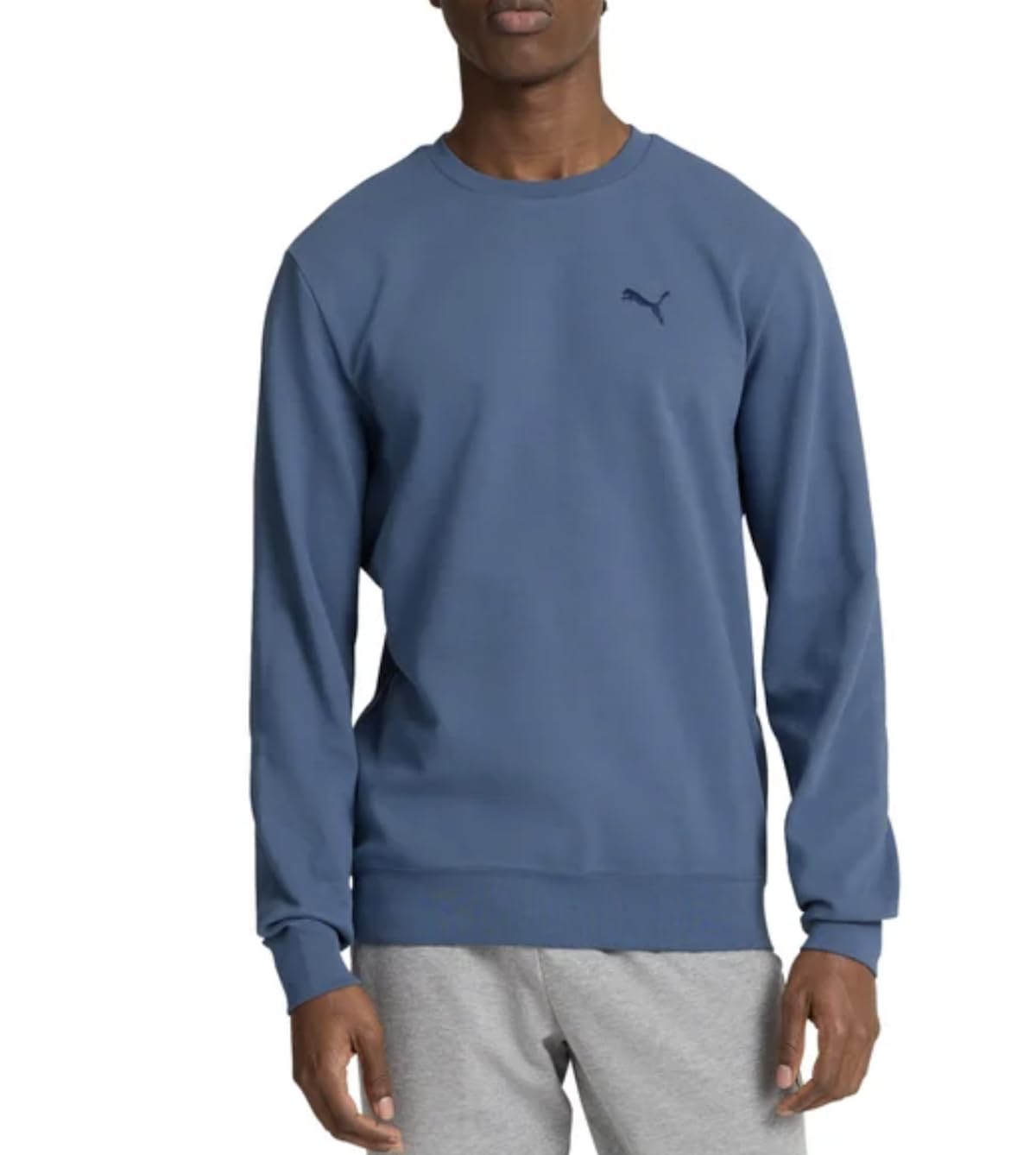 Puma Men's Long Sleeve Textured Crew Pullover Sweatshirt (US, Alpha, Large, Regular, Regular, Blue)