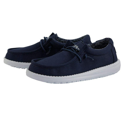 HEYDUDE Boy's Wally Youth Multiple Colors | Boys Shoes | Boy's Lace Up Loafers | Comfortable & Light-Weight Navy
