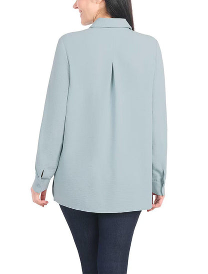 Hilary Radley Women's Roll Tab Sleeve Blouse, Button Down, Long Sleeve, Crinkle Top with Chest Pockets (US, Alpha, XX-Large, Regular, Regular, Light Blue)
