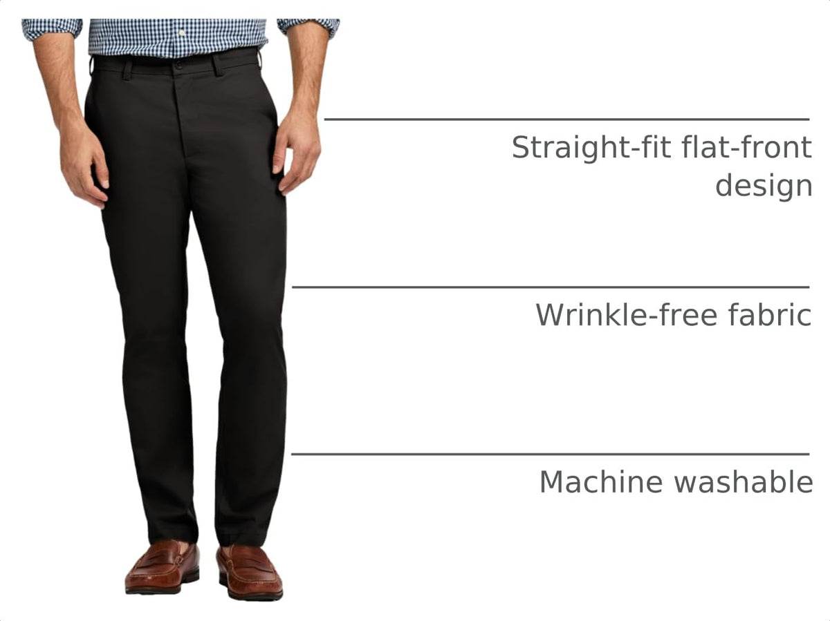 IZOD Men's American Chino Flat-Front Straight-Fit Pants, Black, 38W x 32L