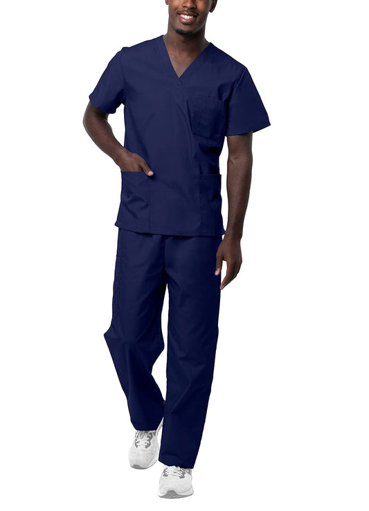 Sivvan Unisex Scrubs - Classic V-Neck Top & Drawstring Pants Scrub Set - S8400 - Navy - 3X
