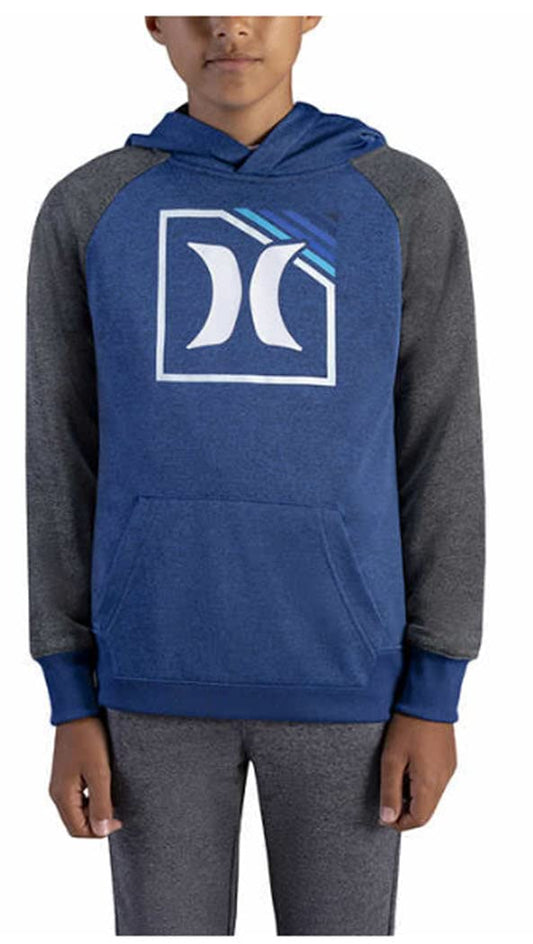 Hurley Boys' Solar Pullover Hoodie (Blue Heather/Dark Gray, X-Large)