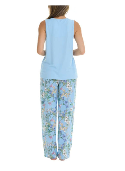 Flora Nikrooz FN Women's 3 Piece Super Soft Lounge PJ Sleep Set, Robe, Tank, and Pant (US, Alpha, X-Large, Regular, Regular, Blue (Floral))