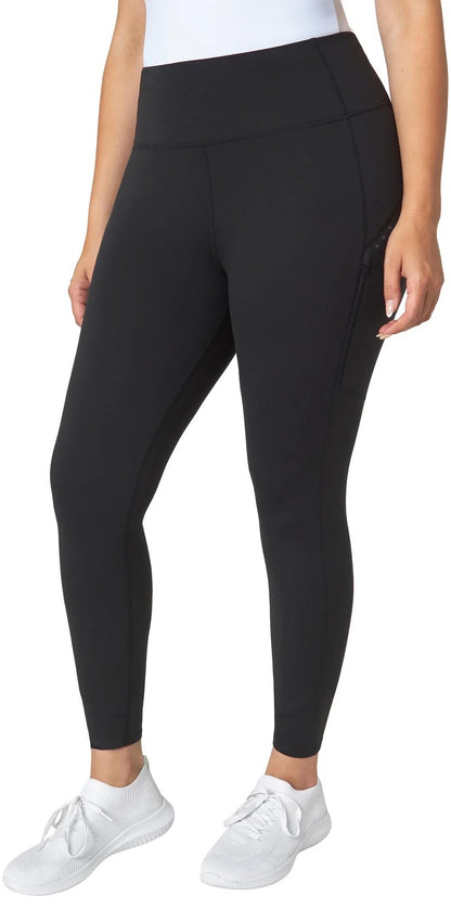 Mondetta World Outfitter Women's Moisture Wicking Cropped Legging Pant with Side Zip Pockets (US, Alpha, X-Large, Regular, Regular, Black)