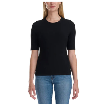Splendid Women's Stretch Knit Ribbed Elbow Sleeve Top (US, Alpha, XX-Large, Regular, Regular, Black)