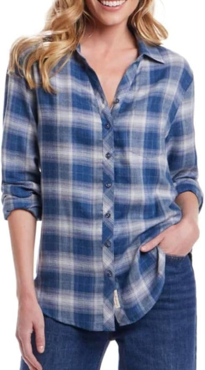 Weatherproof Vintage Women's Long Sleeve Button Down Flannel Shirt (US, Alpha, XX-Large, Regular, Regular, Blue)