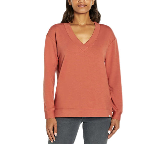 Orvis Women's V-Neck Dropped Shoulders Sweatshirt (US, Alpha, XX-Large, Regular, Regular, ORANGE)