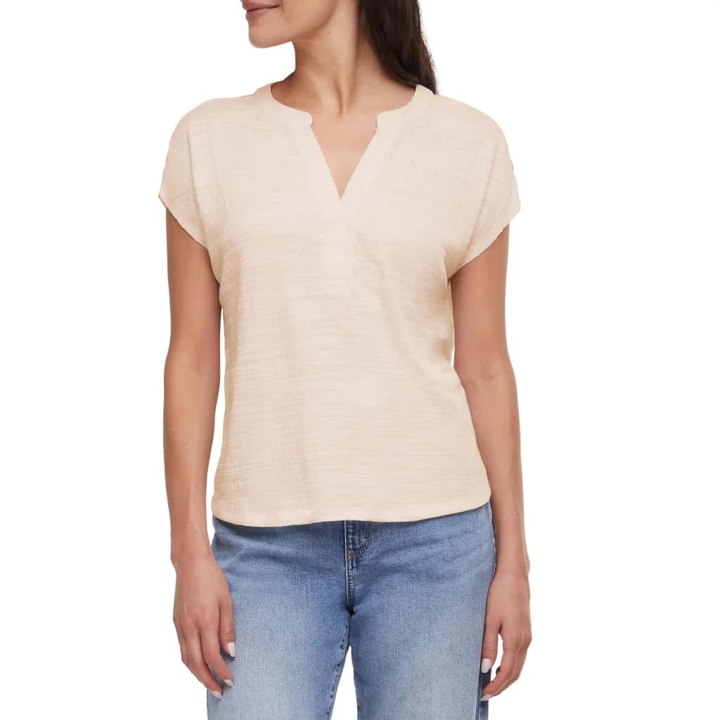Orvis Women's Textured Top, Split V-Neck, Relaxed Fit (Cream, XX-Large)