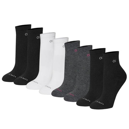 Calvin Klein High Quarter Socks for Women – 8 Pair Cushioned Ankle Socks – High Quarter Cut, Comfort Design (Black,4-10)