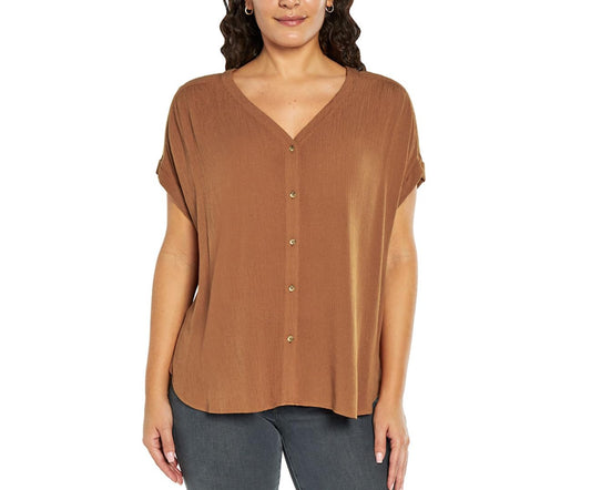 Orvis Women's Short Sleeve Button Front Blouse Shirt ( Small, Regular, Rust)
