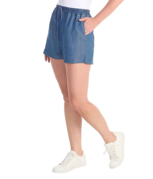Hilary Radley Women's Pull-On Tencel Short with Pockets (US, Alpha, X-Large, Regular, Regular, Dark Blue (Medium Blue Denim))