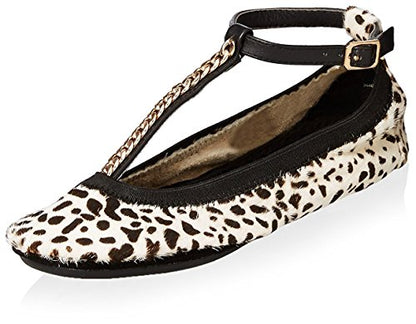 Yosi Samra Women's Erica T Strap with Chain Flat, Dalmation, 9 M US