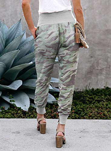 Eytino Women Yoga Sweatpants Drawstring Camo Print Joggers Pants Stretch Lounge Pants with Pockets,Large Green 109