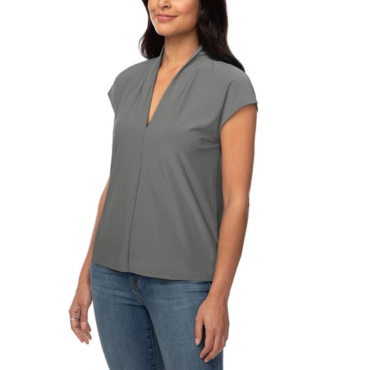 Buffalo Ladies' V-Neck Comfort Fit Cap Sleeves Blouse (US, Alpha, Medium, Regular, Regular, Sedona Sage (Green))