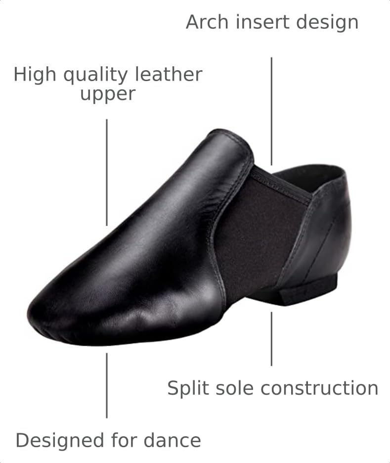 Linodes Leather Jazz Shoe Slip-on for Women Men Dance Shoes Black 8.5M