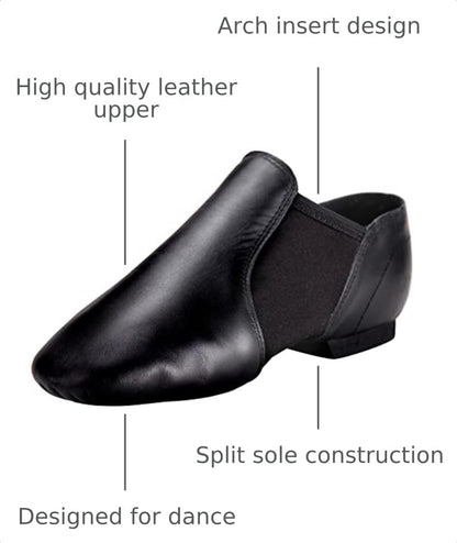 Linodes Leather Jazz Shoe Slip-on for Women Men Dance Shoes Black 8.5M