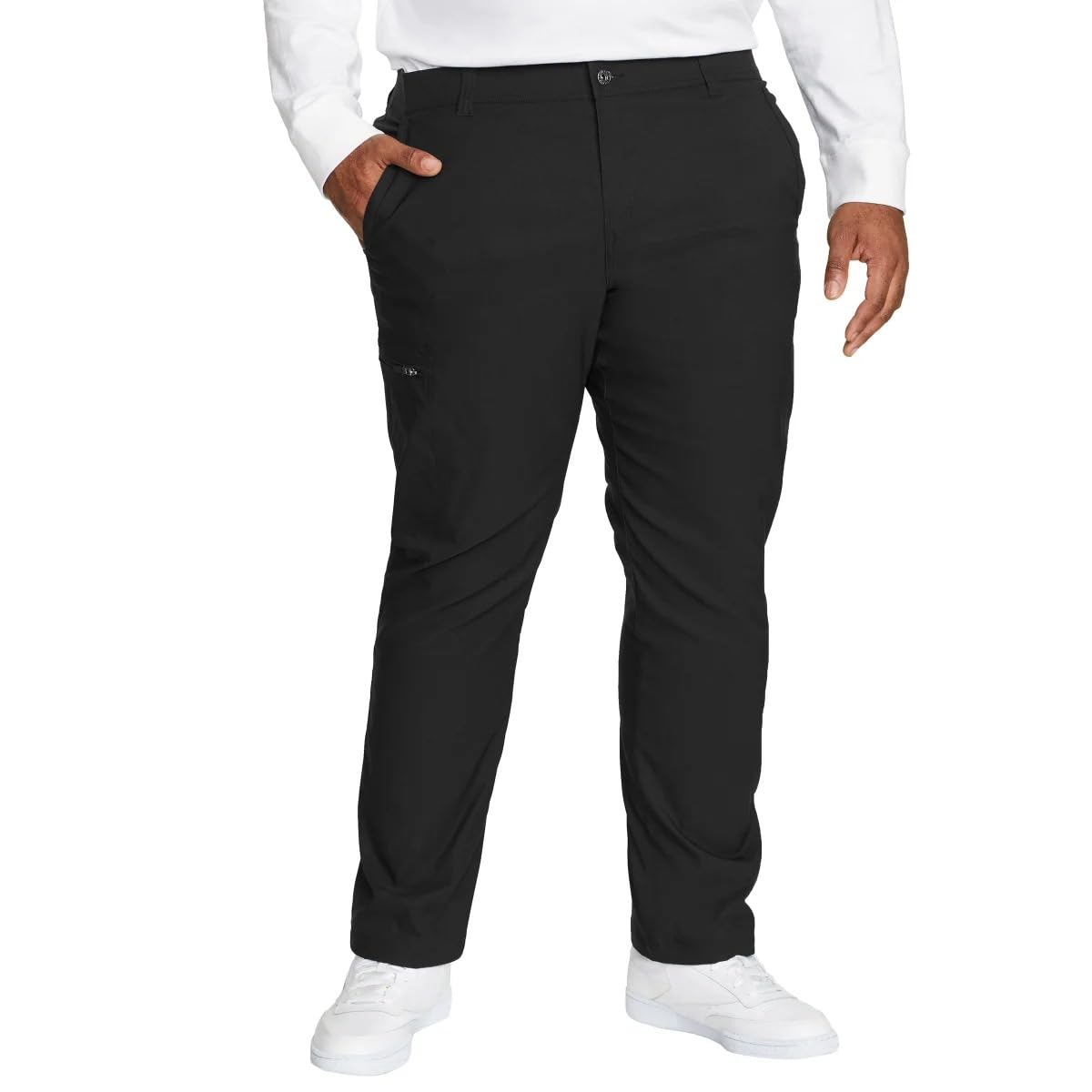 Eddie Bauer Menâ€™s Fleece Lined Pants â€“ Water Resistant, Lightweight Stretch Fabric, Zipper Pockets (Black, 38Wx32L)
