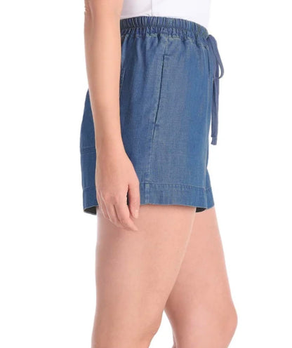 Hilary Radley Women's Pull-On Tencel Short with Pockets (US, Alpha, Large, Regular, Regular, Dark Blue (Medium Blue Denim))