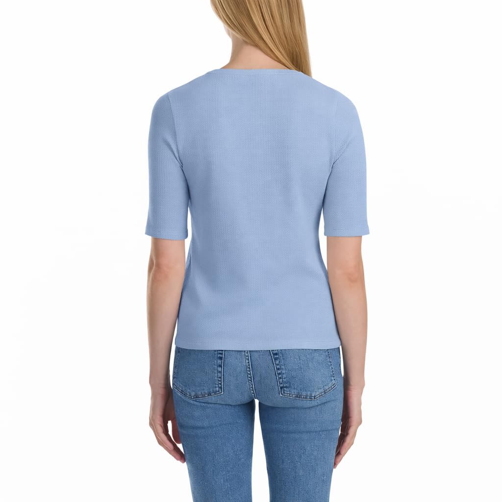 Splendid Women's Stretch Knit Ribbed Elbow Sleeve Top (US, Alpha, Large, Regular, Regular, Blue)