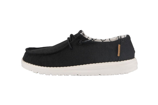 Hey Dude Girl's Wendy Youth Linen Black Size 12 | Girl�s Shoes | Girl�s Lace Up Loafers | Comfortable & Light-Weight