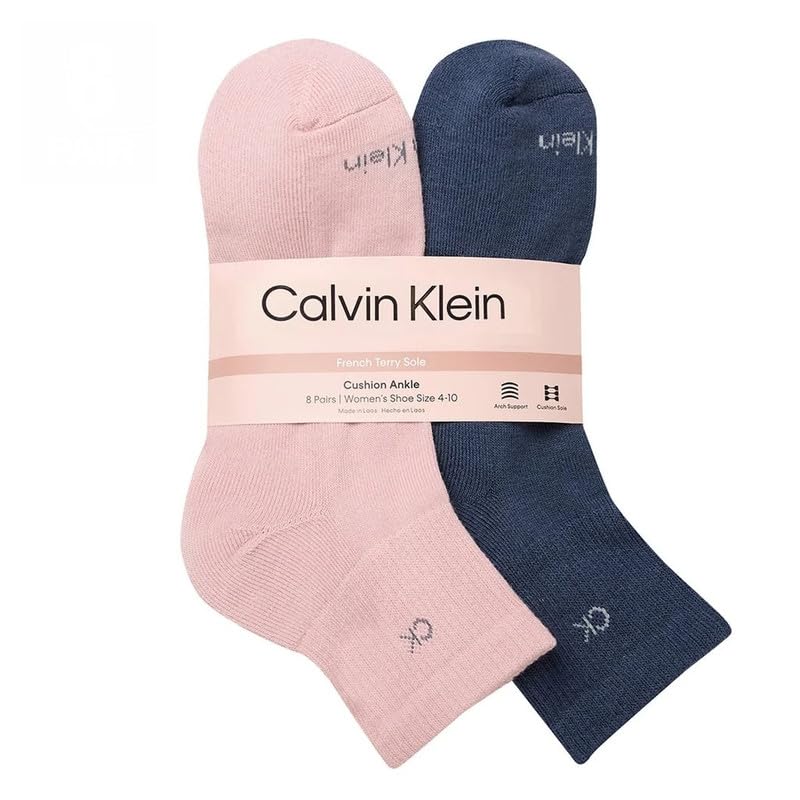 Calvin Klein High Quarter Socks for Women – 8 Pair Cushioned Ankle Socks – High Quarter Cut, Comfort Design (Pink,4-10)
