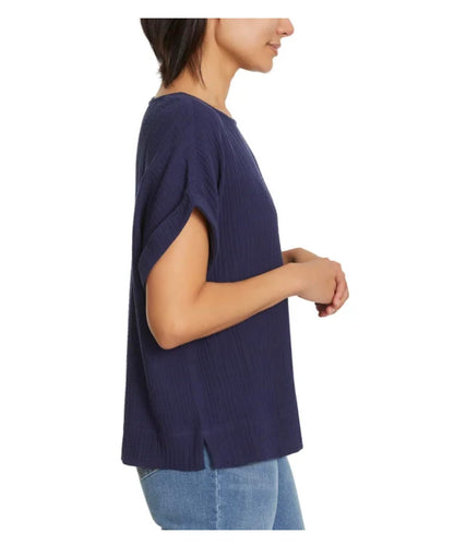 Gloria Vanderbilt Women's Short Sleeve Cotton Gauze Pullover Top (US, Alpha, XX-Large, Regular, Regular, Navy (Blue))