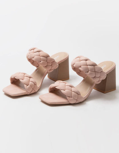 SODA BUGGY ~ Women Double Braided Straps Casual Open Square Toe Fashion Slide Block Heel Sandal Pink NB 5.5