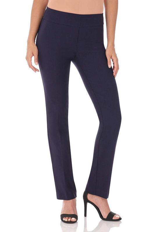 Rekucci Women's Ease Into Comfort Straight Leg Pant with Tummy Control (2 Short, Navy)