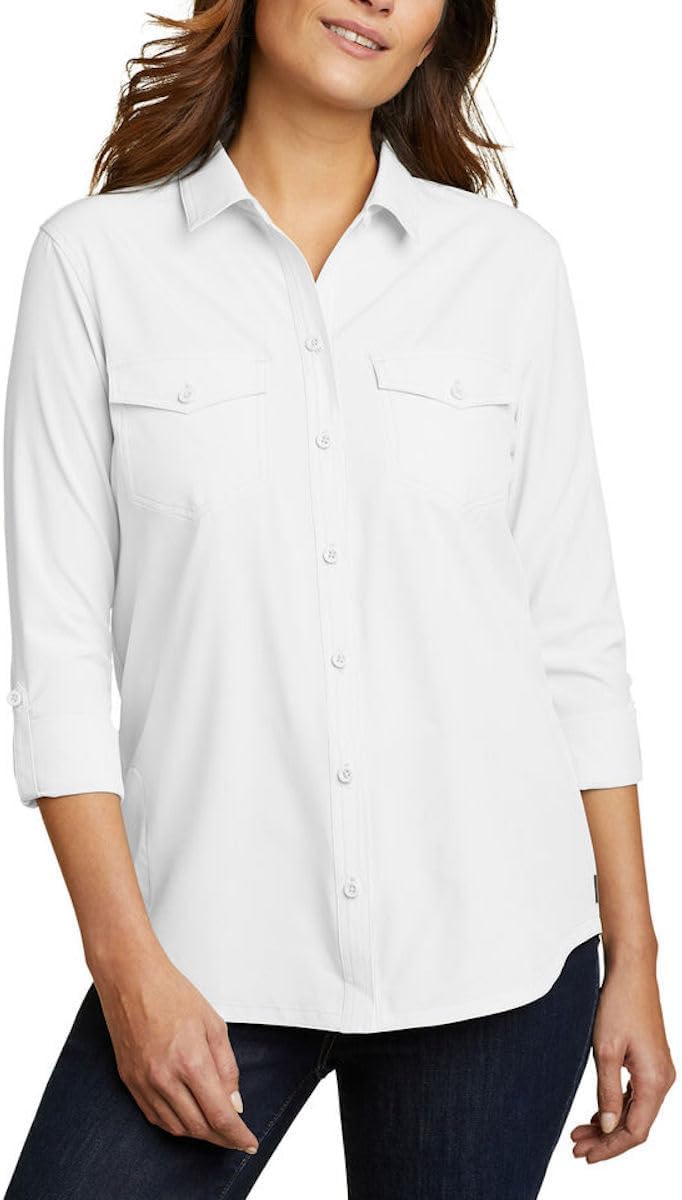 Eddie Bauer Women's Departure Stretch Long Sleeve Shirt with UPF 50  XL White