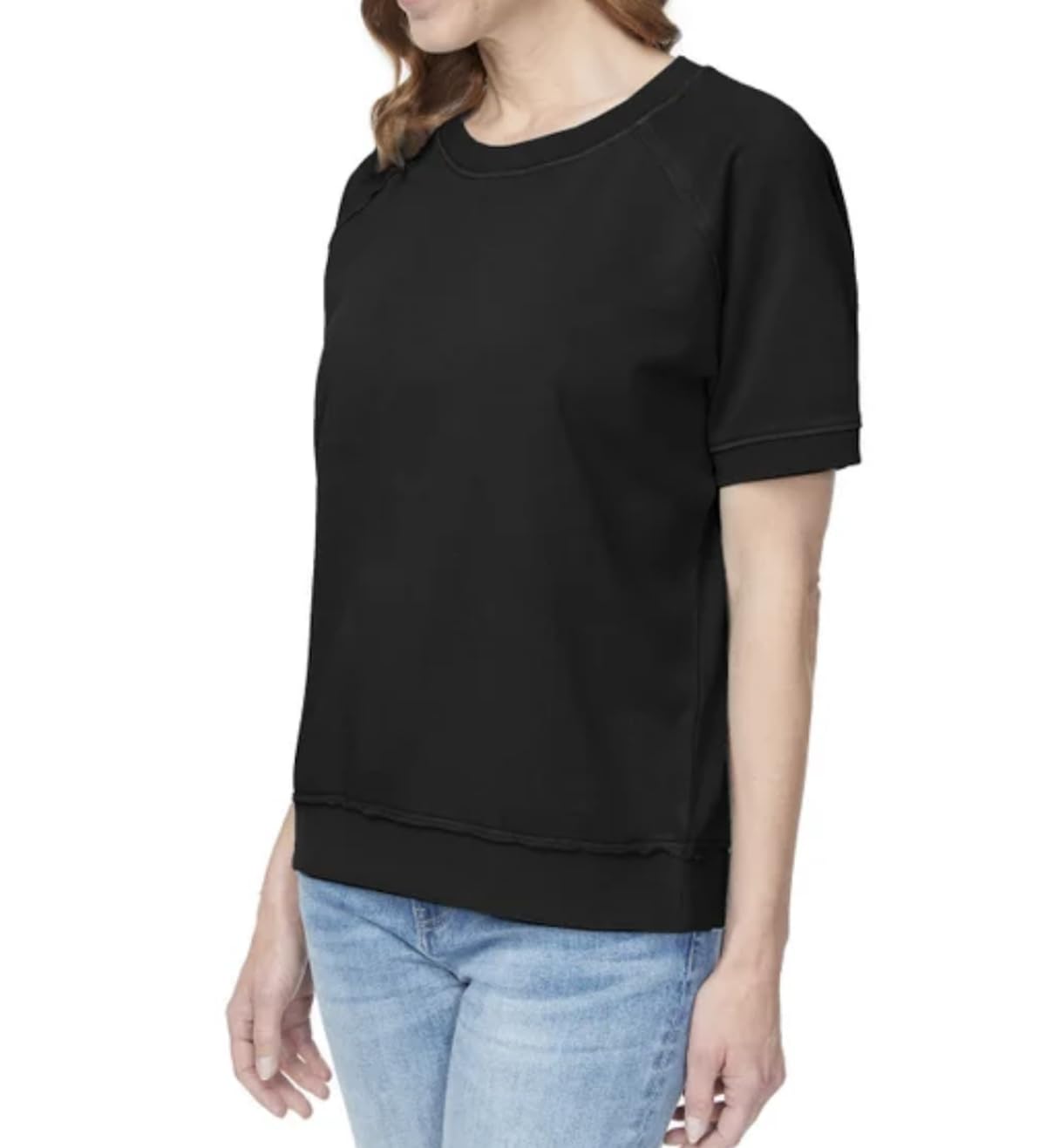 Buffalo David Bitton Women's Effortless Essential Relaxed Fit Short Sleeve Super Soft French Terry Top (US, Alpha, X-Large, Regular, Regular, Black)