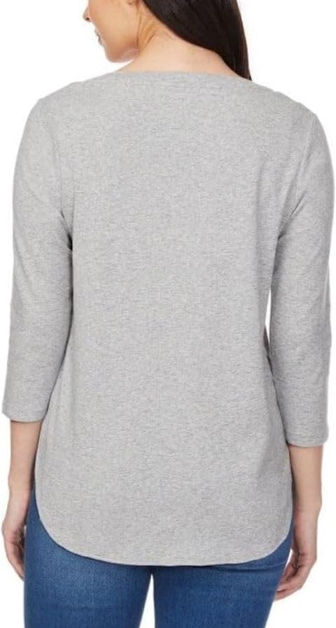 KIRKLAND Signature Women's 3/4 Sleeve V- Neck Cotton Slub Tee (Gray, X-Large)