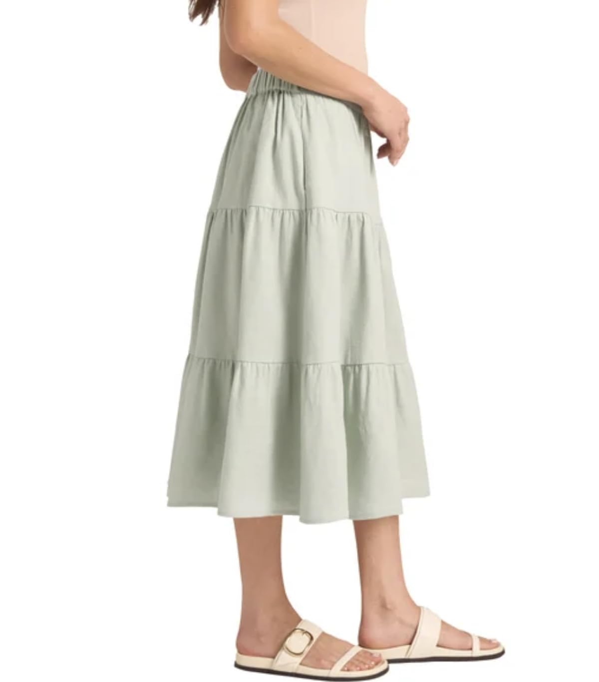 Matty M Women's Linen Blend Midi Skirt with Pockets (US, Alpha, Medium, Regular, Regular, Light Green)