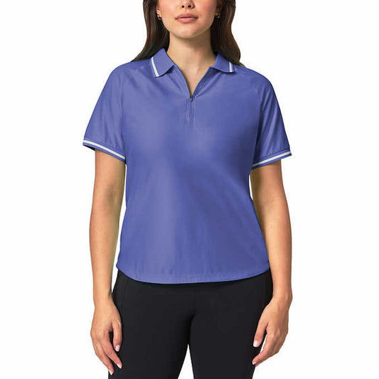 Mondetta Women's Active 1/4-Zip Short Sleeve Mesh Polo Shirt (US, Alpha, XX-Large, Regular, Regular, Blue)