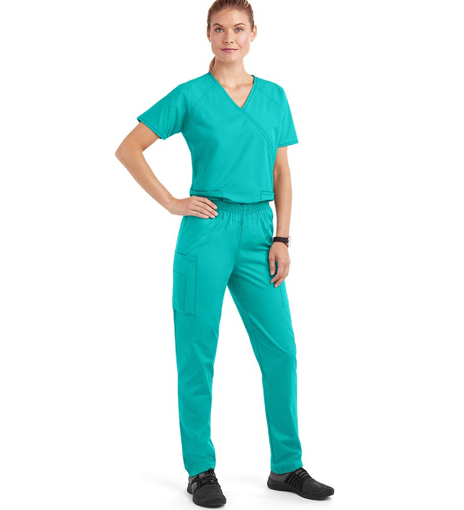 Strictly Scrubs Women’s Classic Scrub Set – Includes Mock Wrap Top and Pant (Medium, Turquoise)