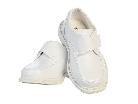 Boys Matte Dress Shoes w/ Hook and Loop Fastener Strap White 1Y