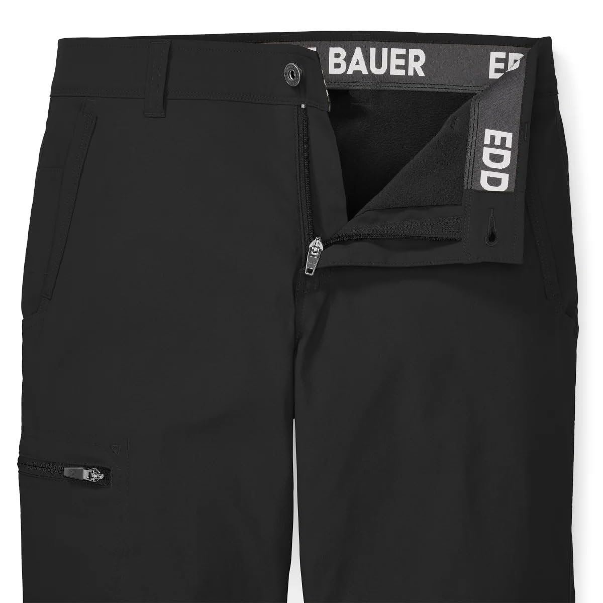 Eddie Bauer Menâ€™s Fleece Lined Pants â€“ Water Resistant, Lightweight Stretch Fabric, Zipper Pockets (Black, 38Wx32L)