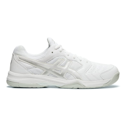ASICS Gel Dedicate 6 Mens Tennis Shoe - White/Silver - Size 6.5