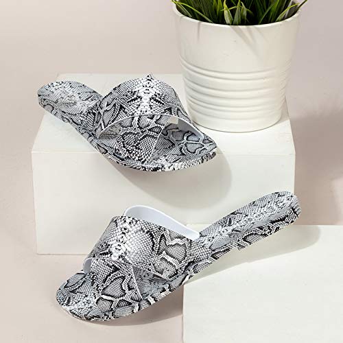 Qupid Line Sandals for Women - White & Black Snakeskin Print Slides - 7