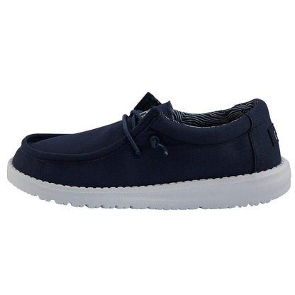 HEYDUDE Boy's Wally Youth Multiple Colors | Boys Shoes | Boy's Lace Up Loafers | Comfortable & Light-Weight Navy