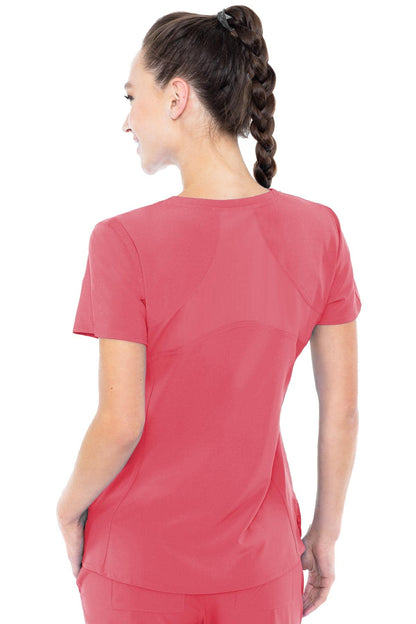 Med Couture Energy Women's Racerback Shirttail Scrub Top Coral/Aruba Blue L