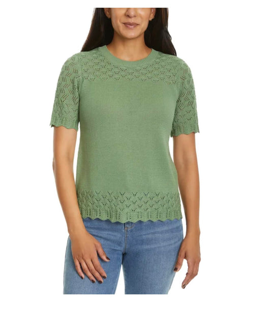 Jessica Simpson Women's Short Sleeve Pointelle Sweater Top (US, Alpha, XX-Large, Regular, Regular, Green)