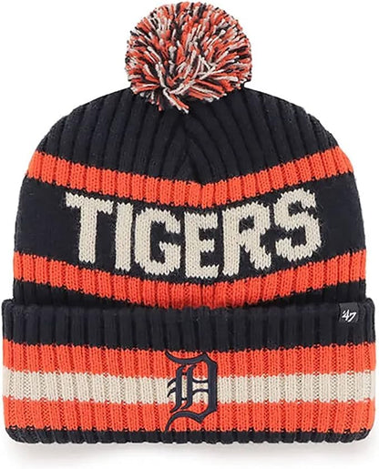 47 Detroit Tigers Beanie Mens Womens Cuffed Pom Knit Winter Hat, Stretch Fit, Navy Blue, One Size