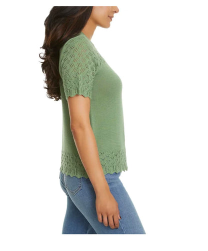Jessica Simpson Women's Short Sleeve Pointelle Sweater Top (US, Alpha, XX-Large, Regular, Regular, Green)