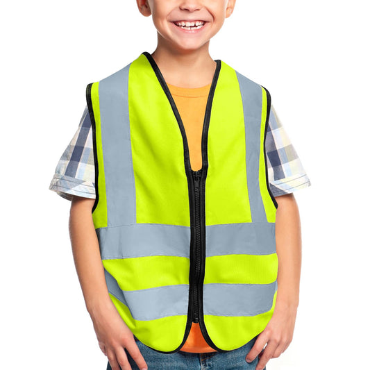 Safety Vest High Visibility Reflective Vest With Zipper Child Hi Vis Vest With Reflective Tape, Neon Yellow Color, Zipper Front (Small)