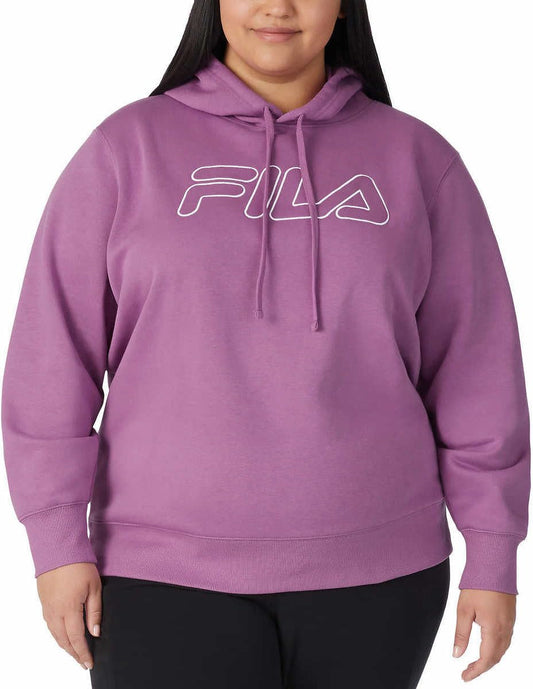 Fila Womens Midweight Fleece Pullover Logo Hoodie (XX-Large, Regular, Mulberry)